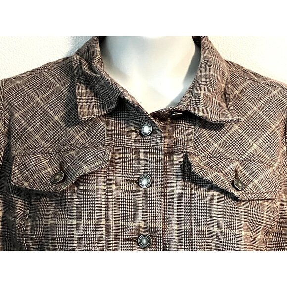 Denim & Co Brown Plaid Button Up Blazer Jacket Size 1X Cotton Shacket - Picture 2 of 8